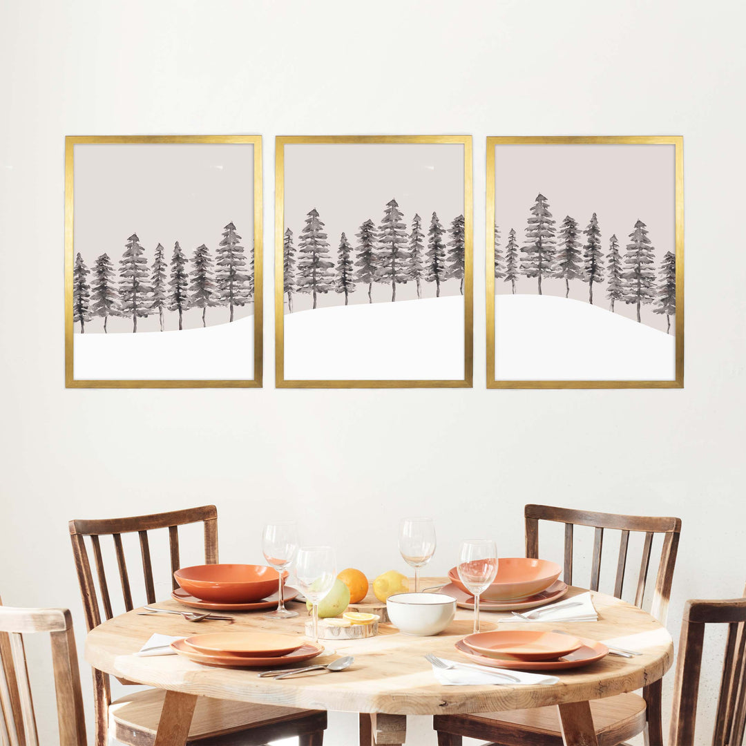 Modern Nordic Pine Tree Triptych - Set of 3