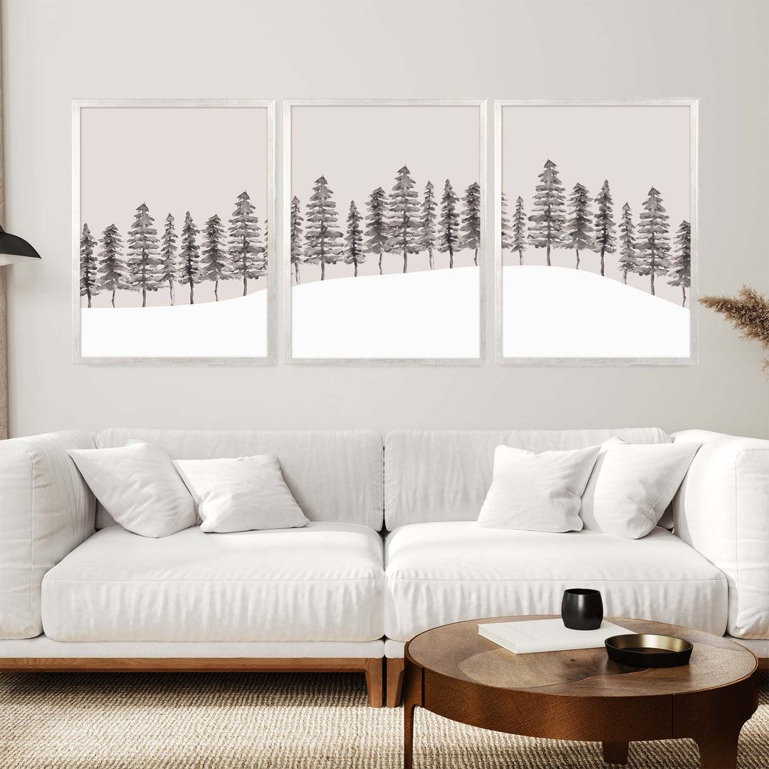 Modern Nordic Pine Tree Triptych - Set of 3