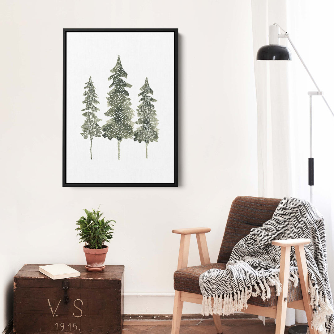 Watercolor Pine Trio