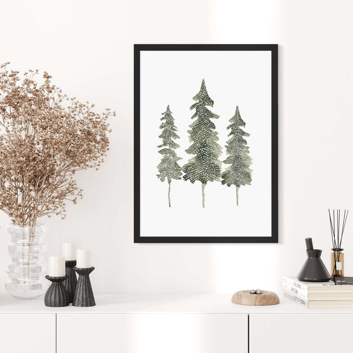 Watercolor Pine Trio