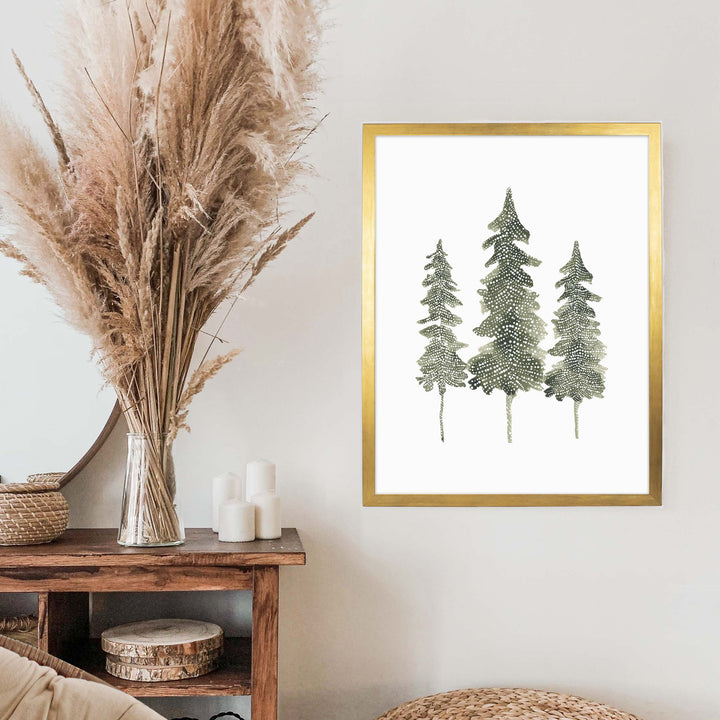 Watercolor Pine Trio