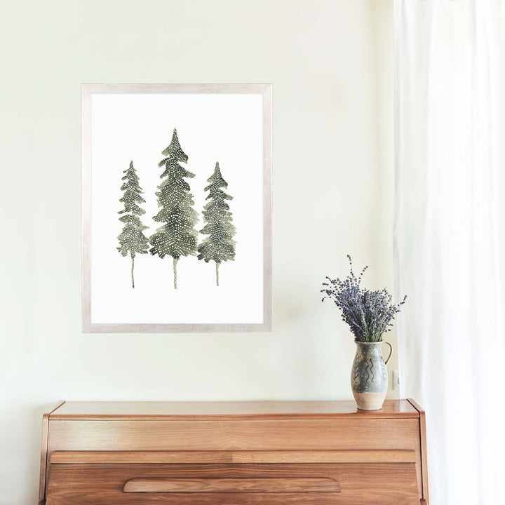 Watercolor Pine Trio