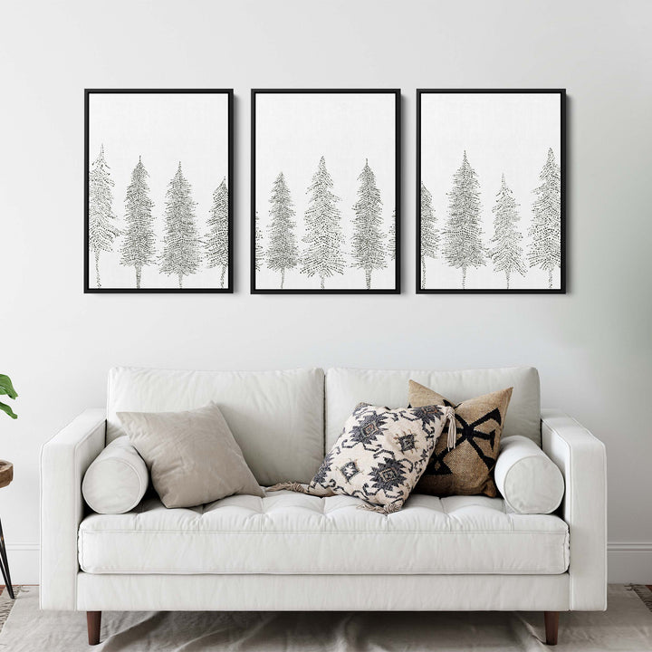 Minimalist Pine Tree Line - Set of 3