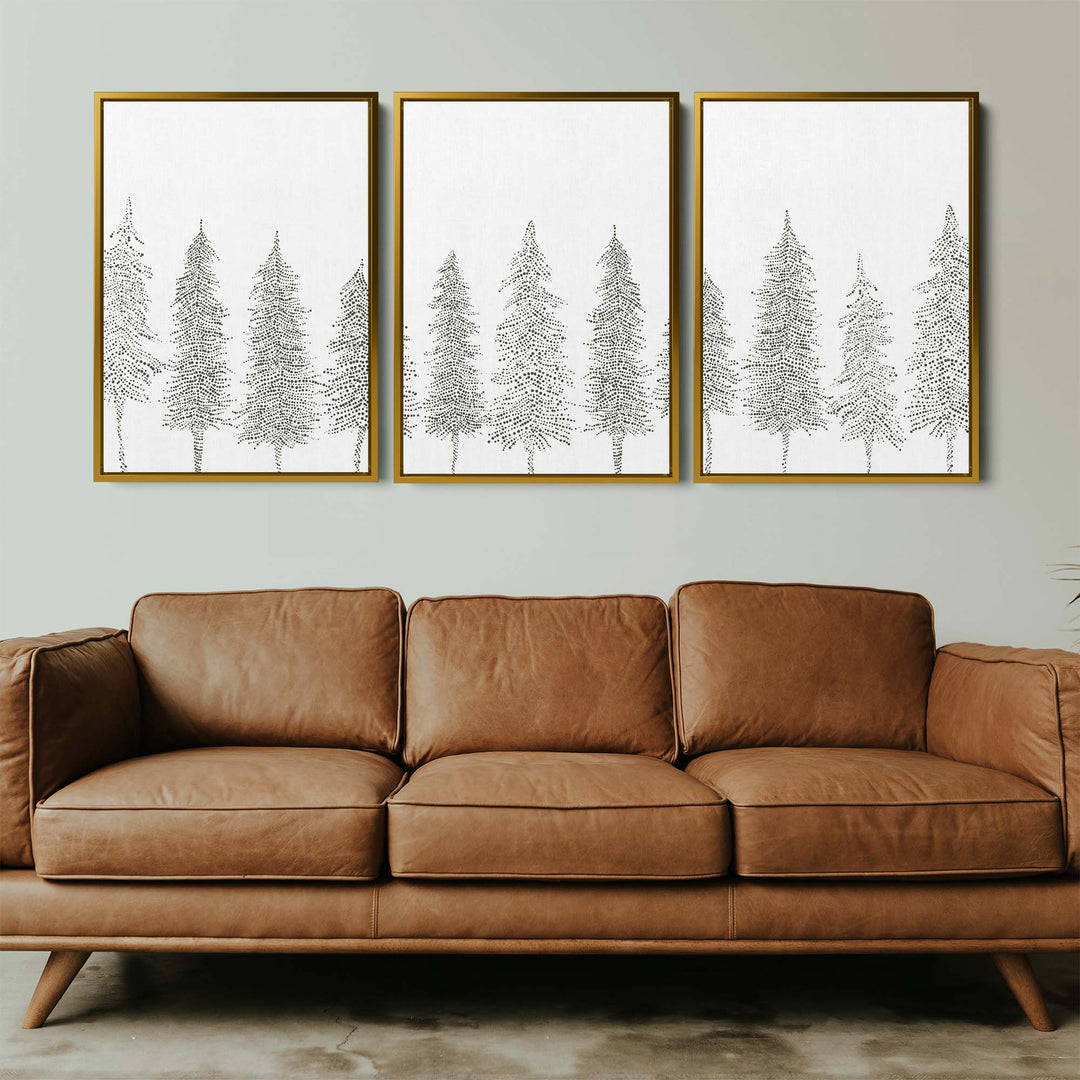 Minimalist Pine Tree Line - Set of 3