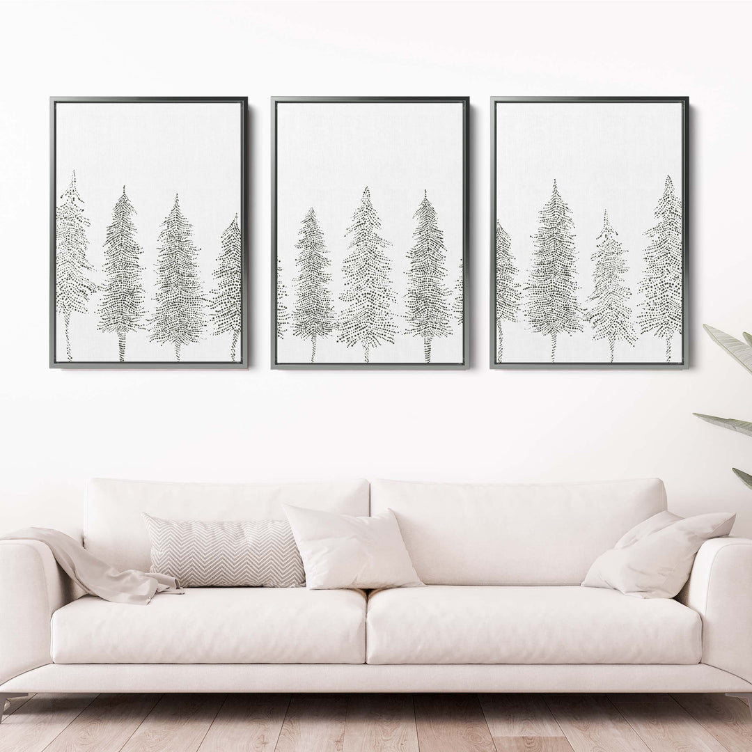 Minimalist Pine Tree Line - Set of 3