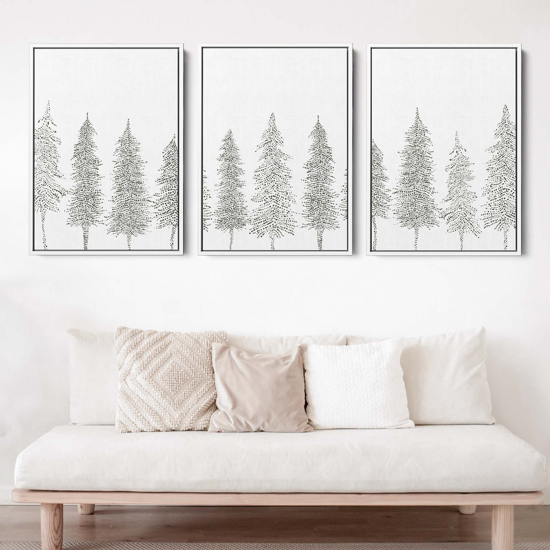 Minimalist Pine Tree Line - Set of 3