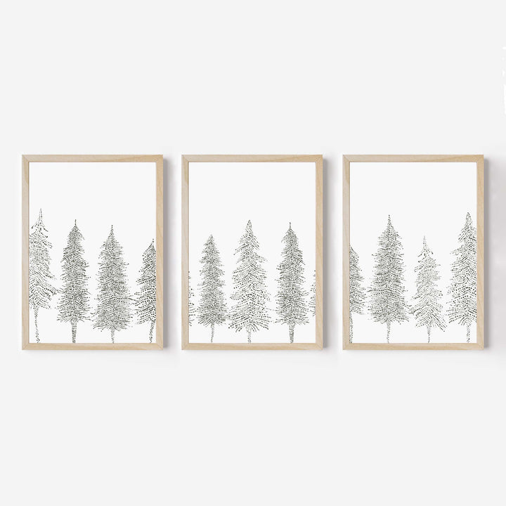 Minimalist Pine Tree Line - Set of 3