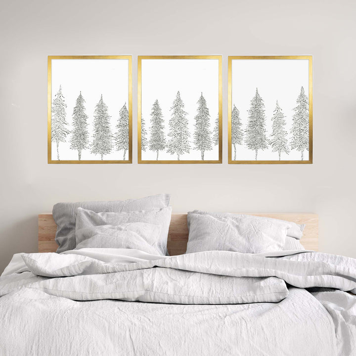 Minimalist Pine Tree Line - Set of 3