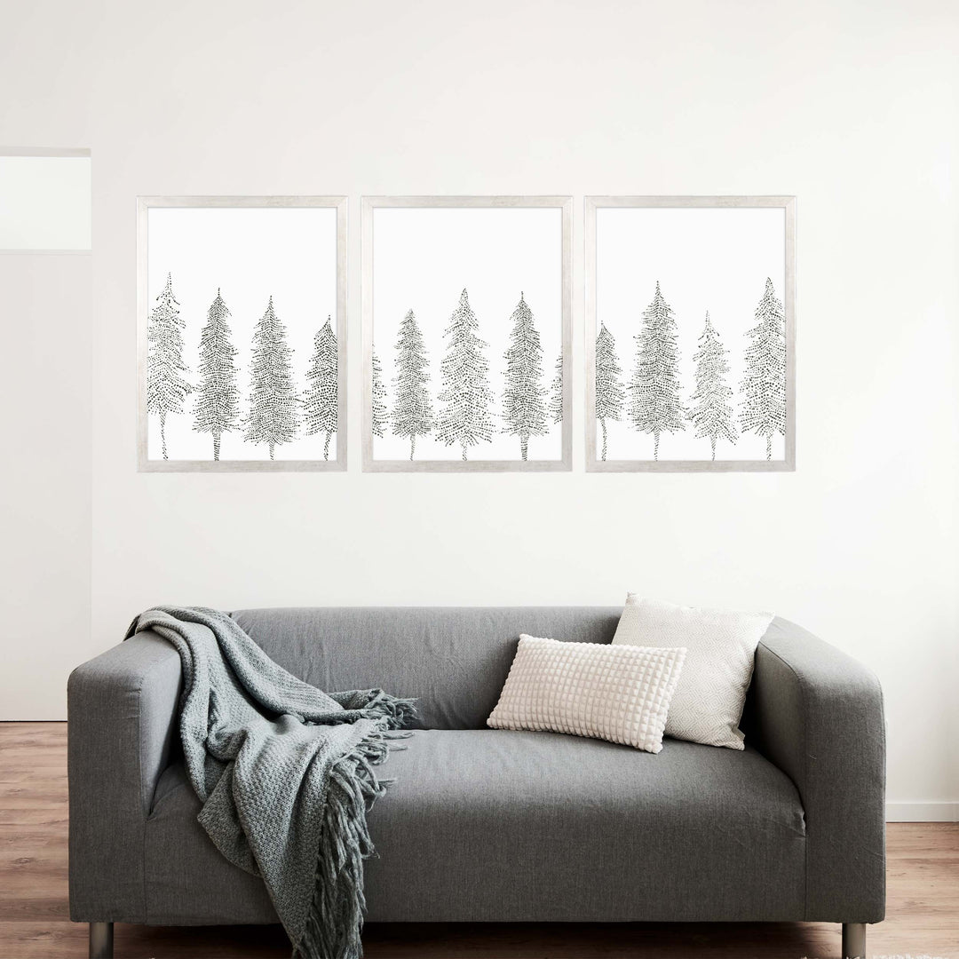 Minimalist Pine Tree Line - Set of 3