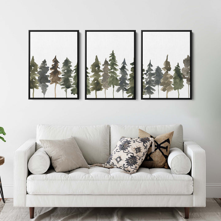 Pine Tree Line Watercolor - Set of 3