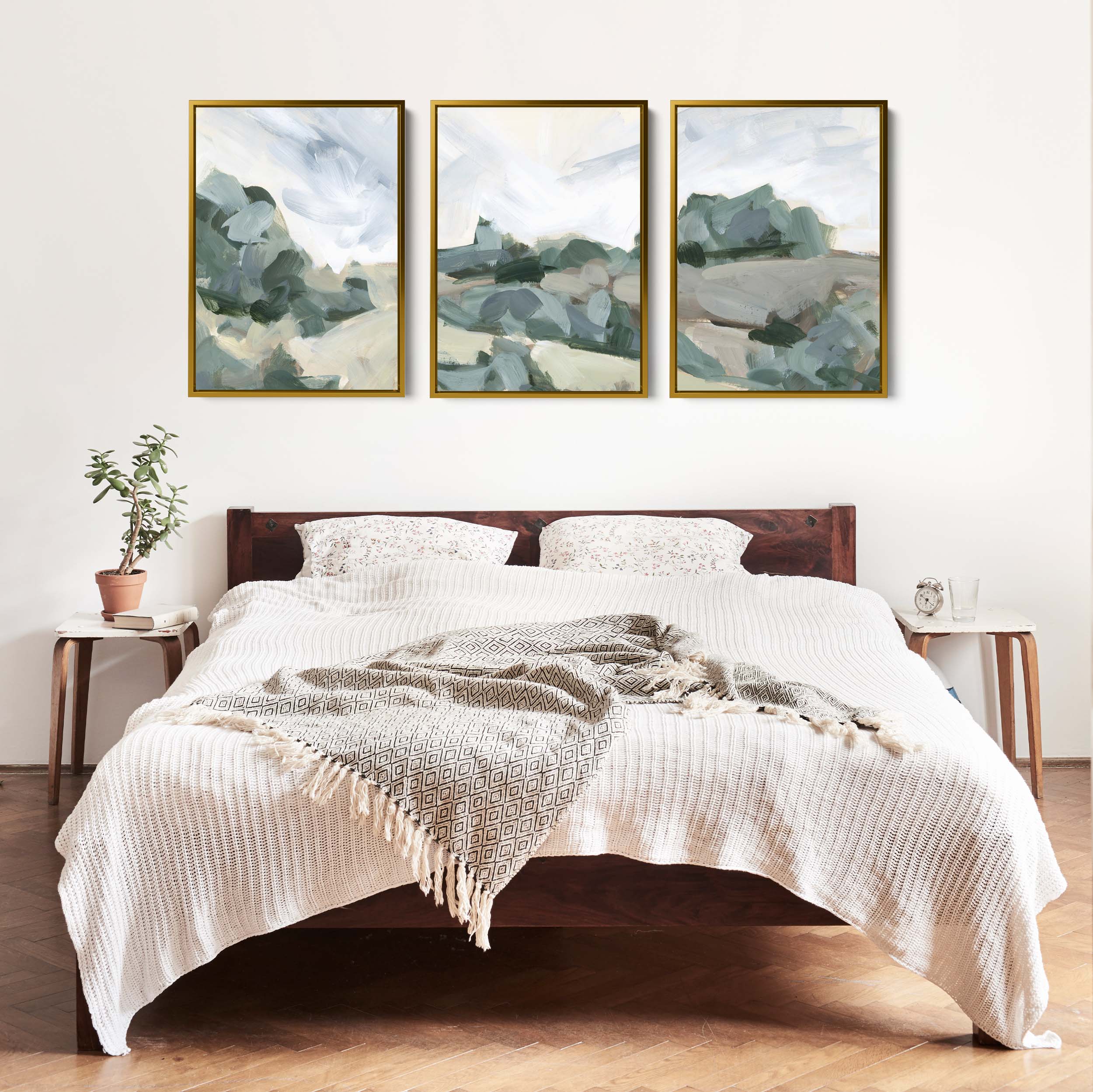 Muted Landscape Painting - Set of 3 | Neutral Farmhouse Triptych