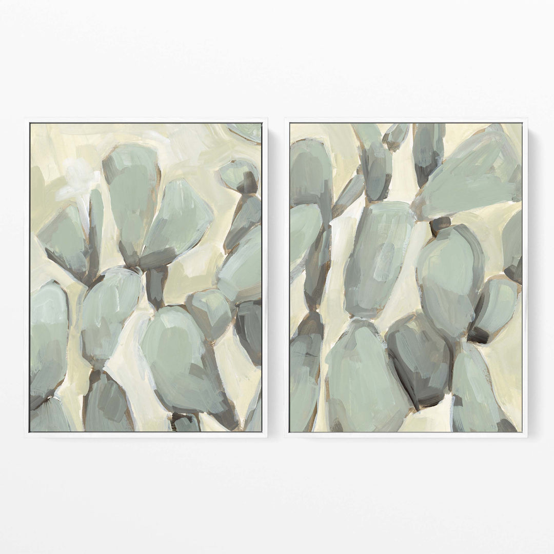 Prickly Pear Neutral Cactus Painting - Set of 2