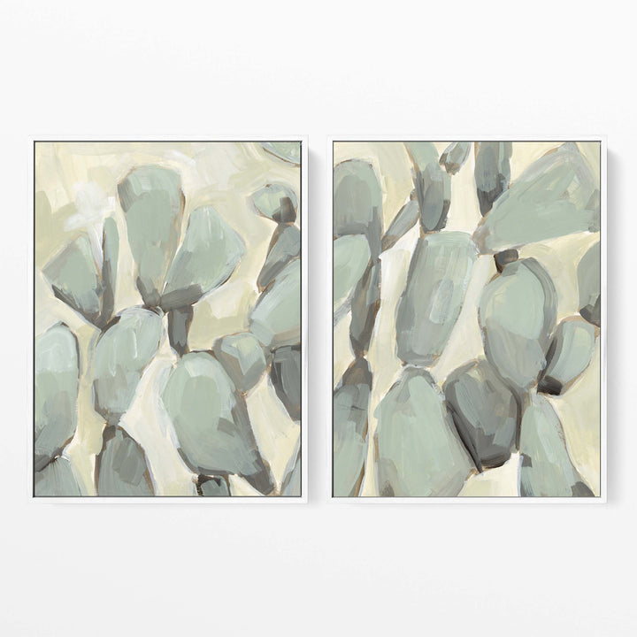 Prickly Pear Neutral Cactus Painting - Set of 2