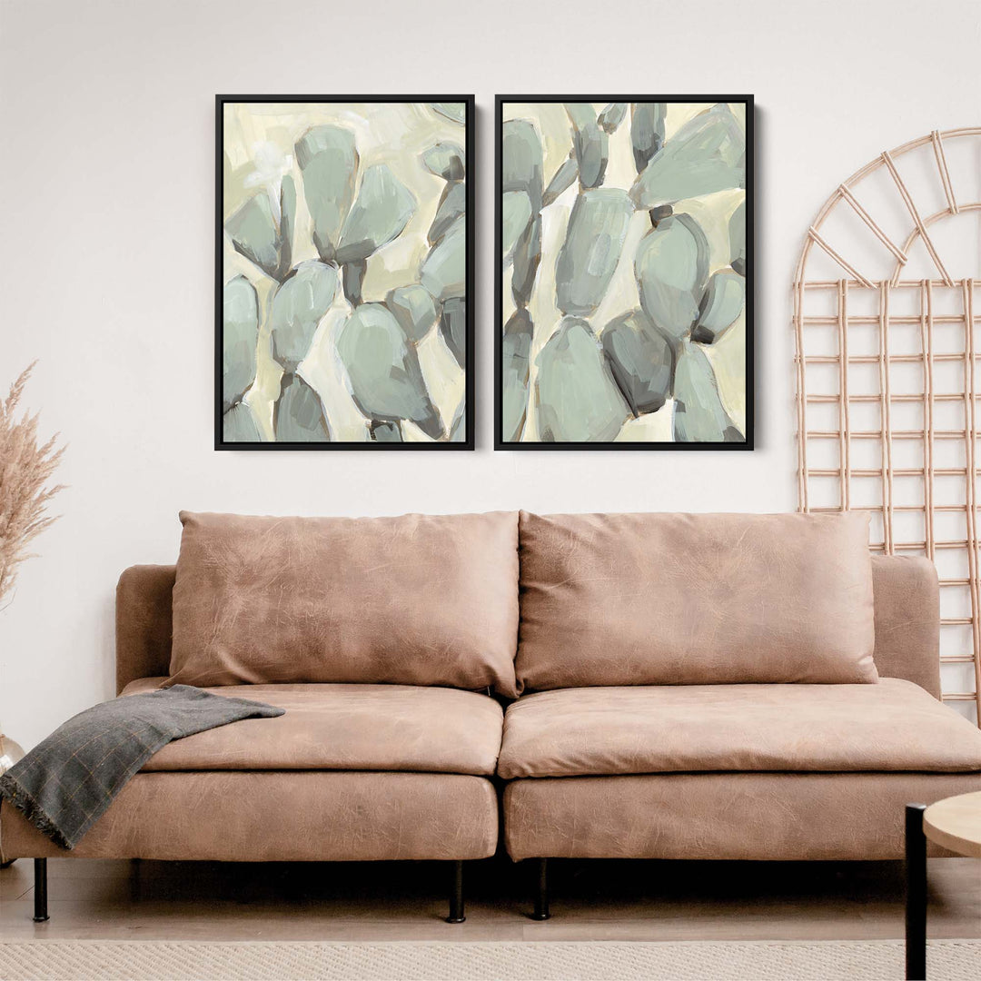 Prickly Pear Neutral Cactus Painting - Set of 2