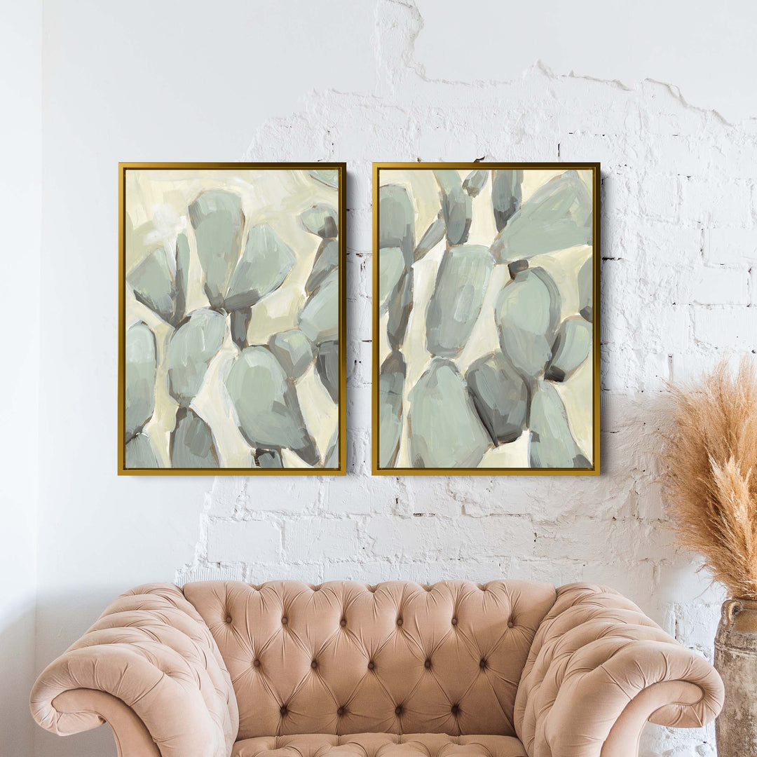 Prickly Pear Neutral Cactus Painting - Set of 2