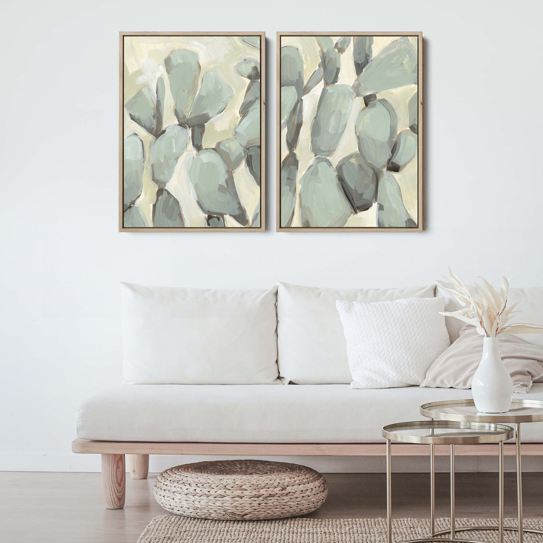 Prickly Pear Neutral Cactus Painting - Set of 2