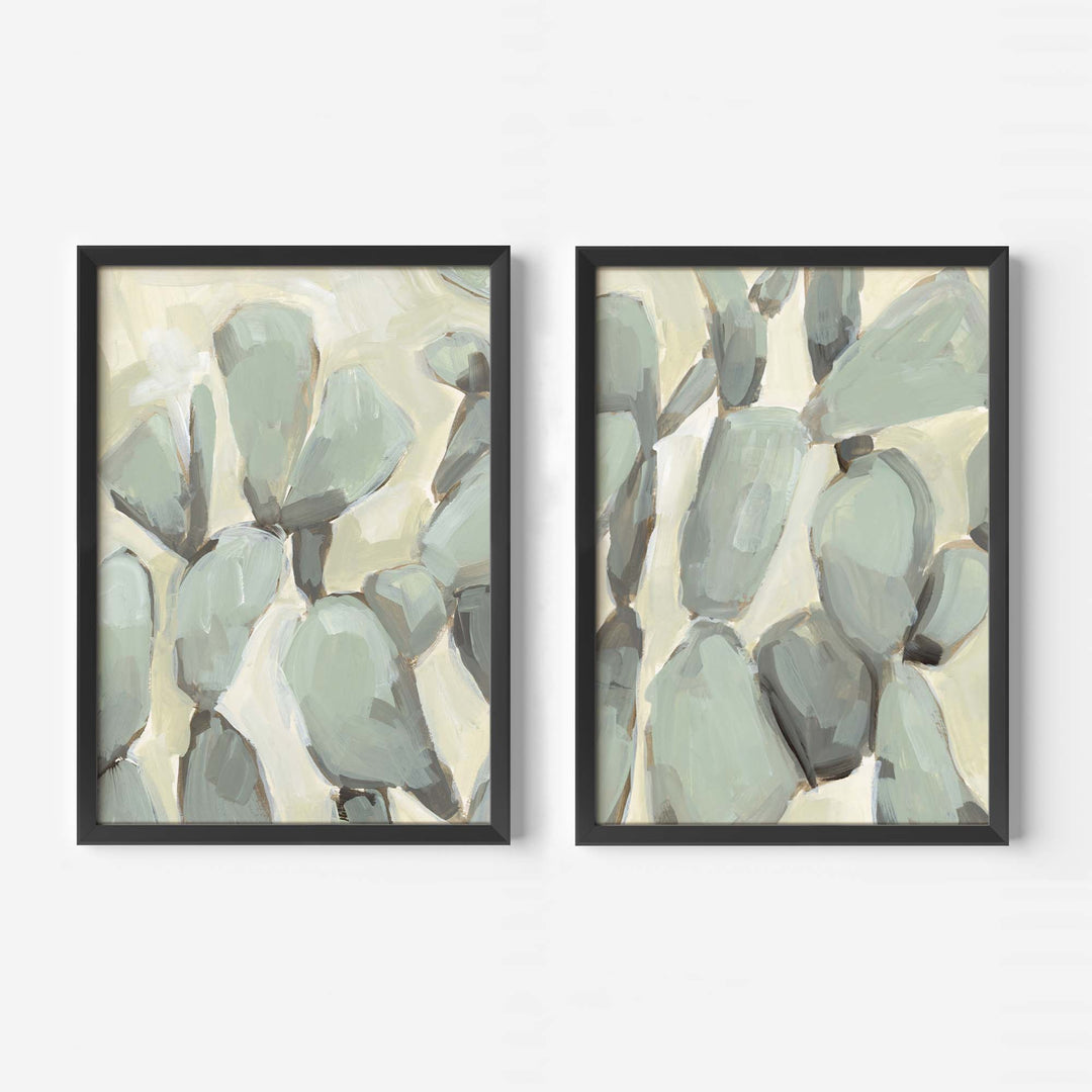 Prickly Pear Neutral Cactus Painting - Set of 2