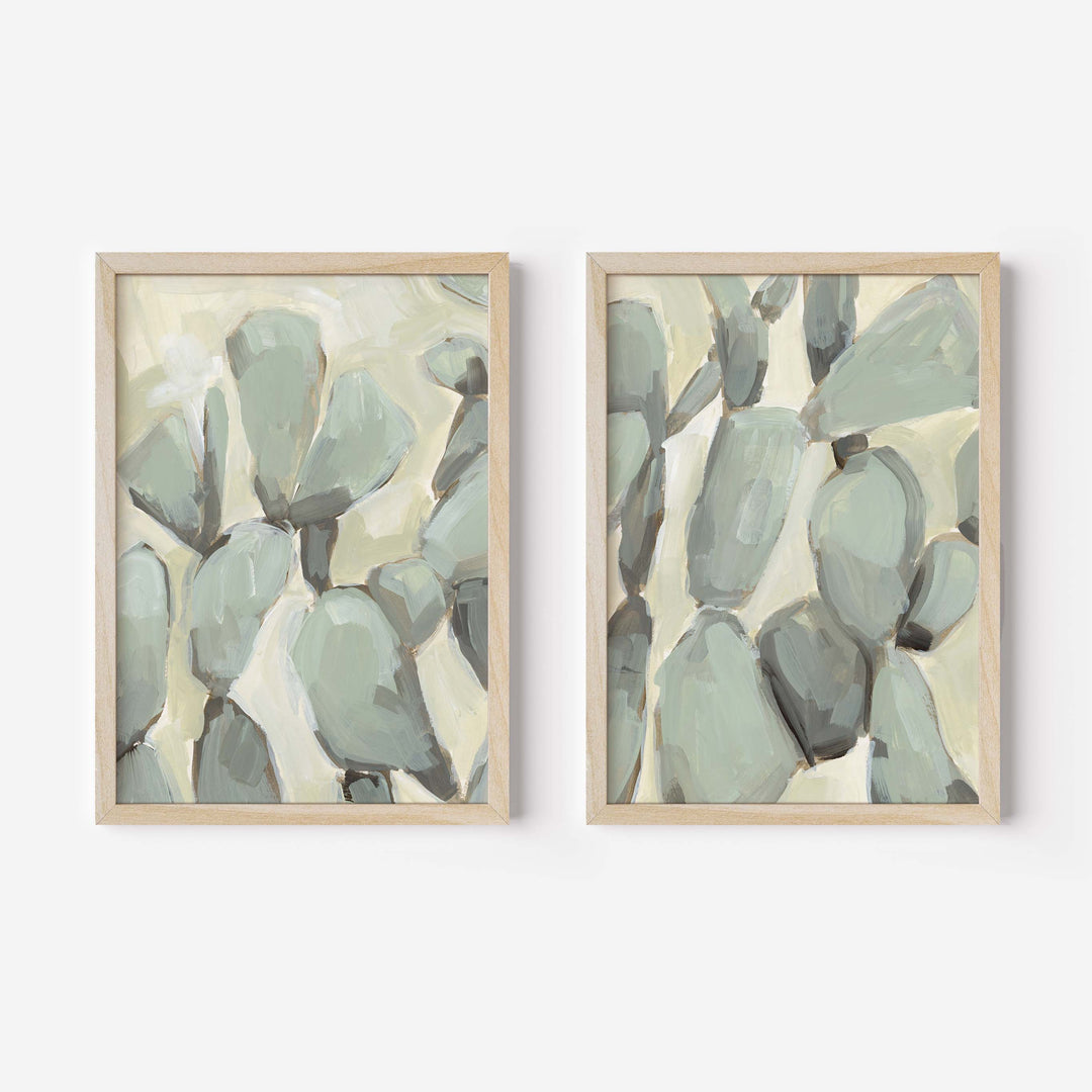 Prickly Pear Neutral Cactus Painting - Set of 2