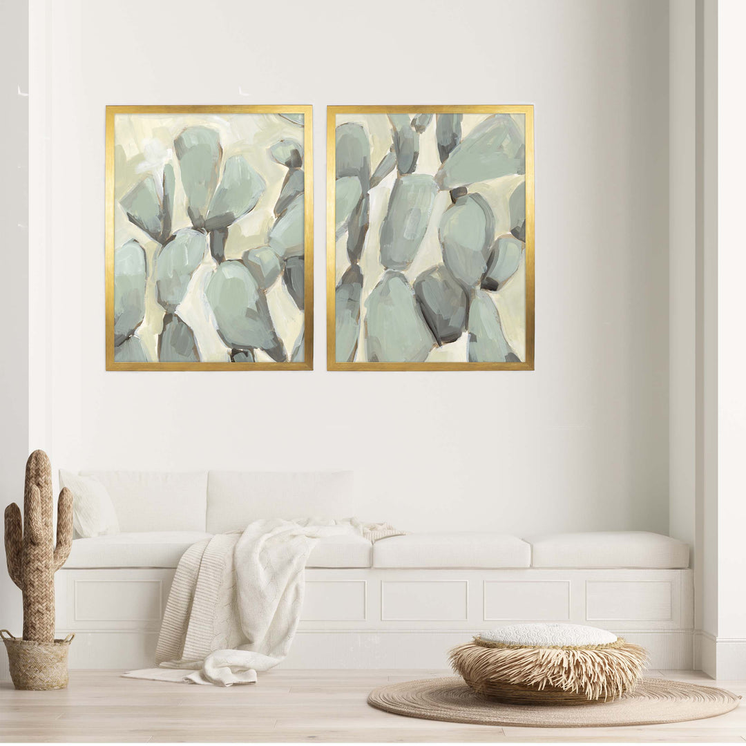 Prickly Pear Neutral Cactus Painting - Set of 2