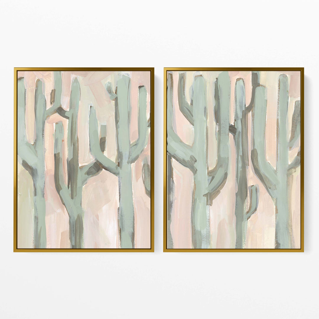 Saguaro Cactus Pastel Painting - Set of 2