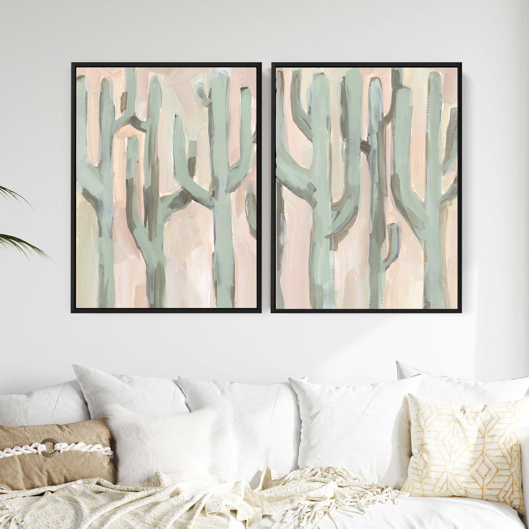 Saguaro Cactus Pastel Painting - Set of 2