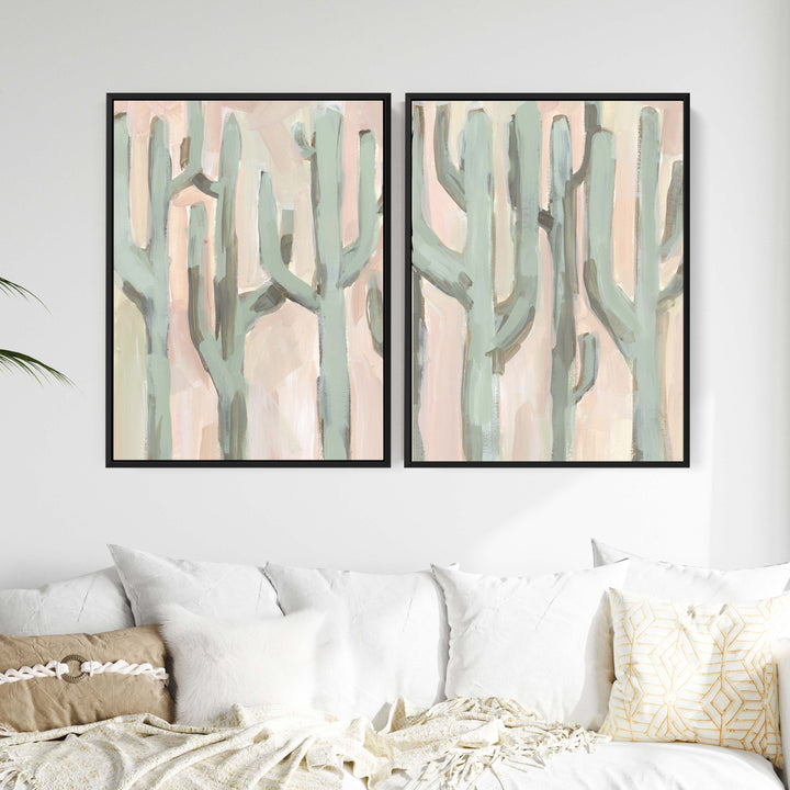 Saguaro Cactus Pastel Painting - Set of 2