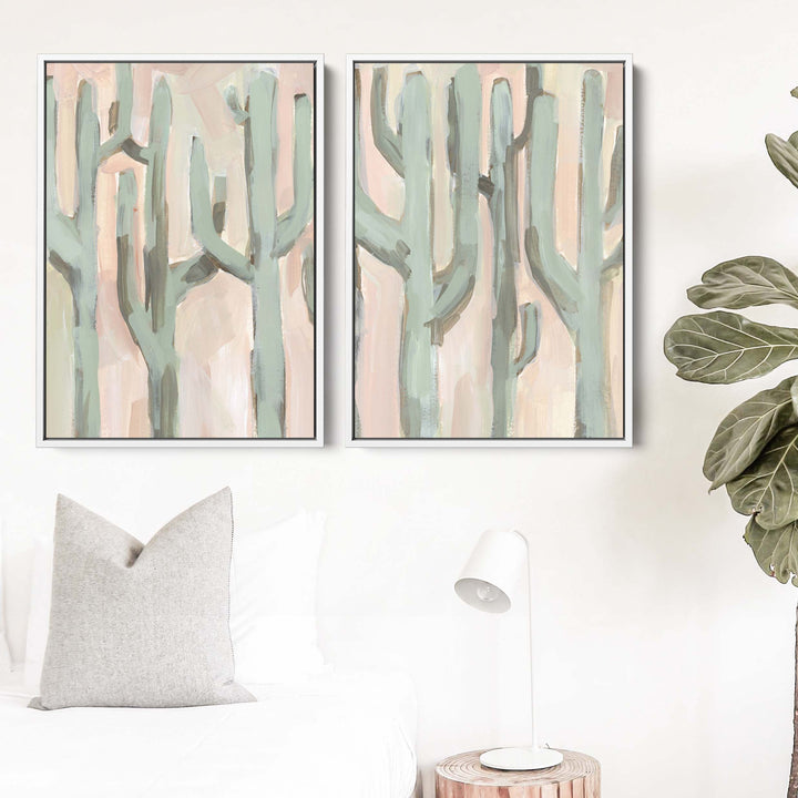 Saguaro Cactus Pastel Painting - Set of 2