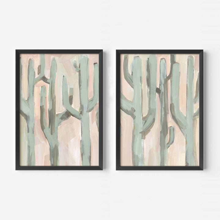 Saguaro Cactus Pastel Painting - Set of 2