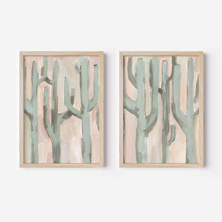 Saguaro Cactus Pastel Painting - Set of 2