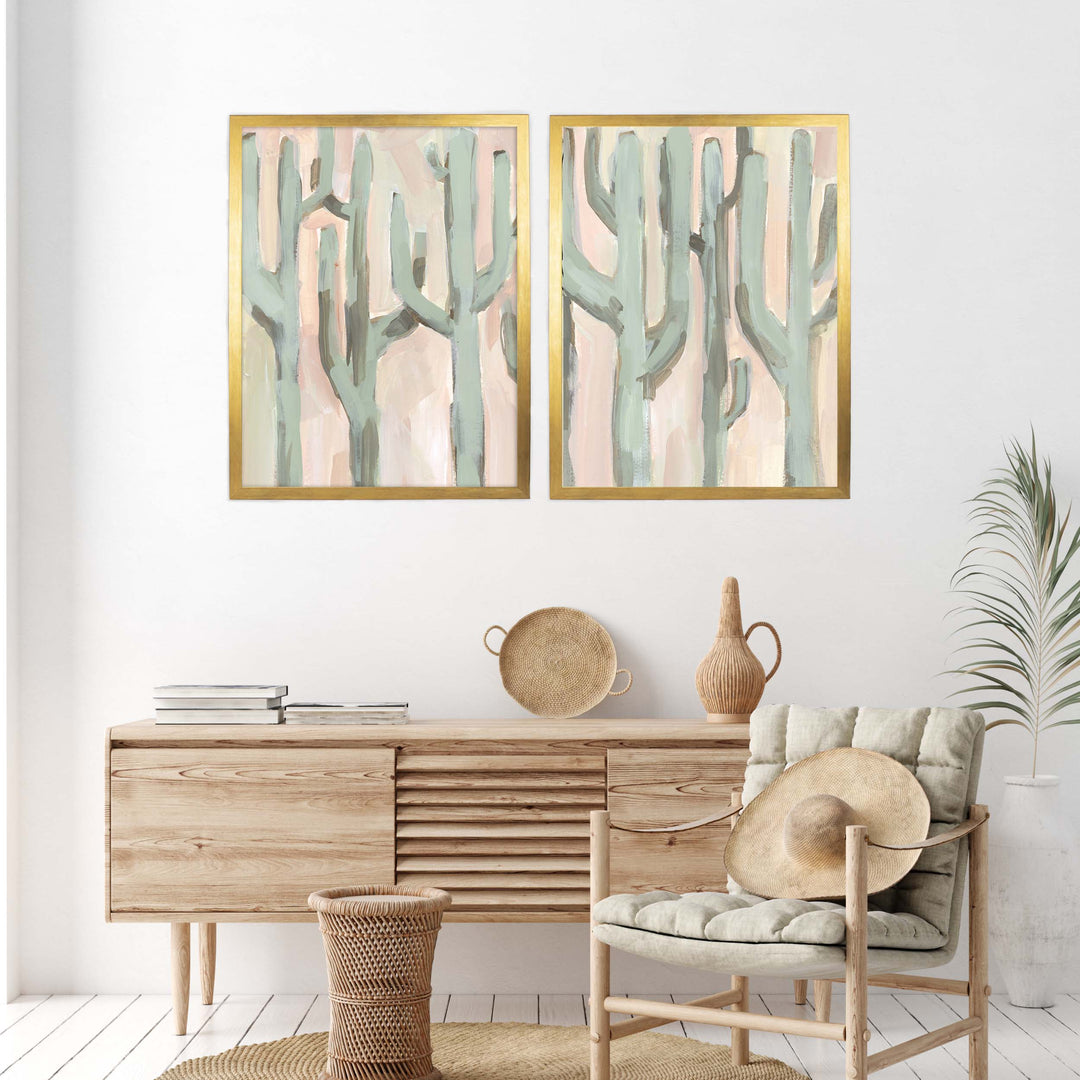 Saguaro Cactus Pastel Painting - Set of 2