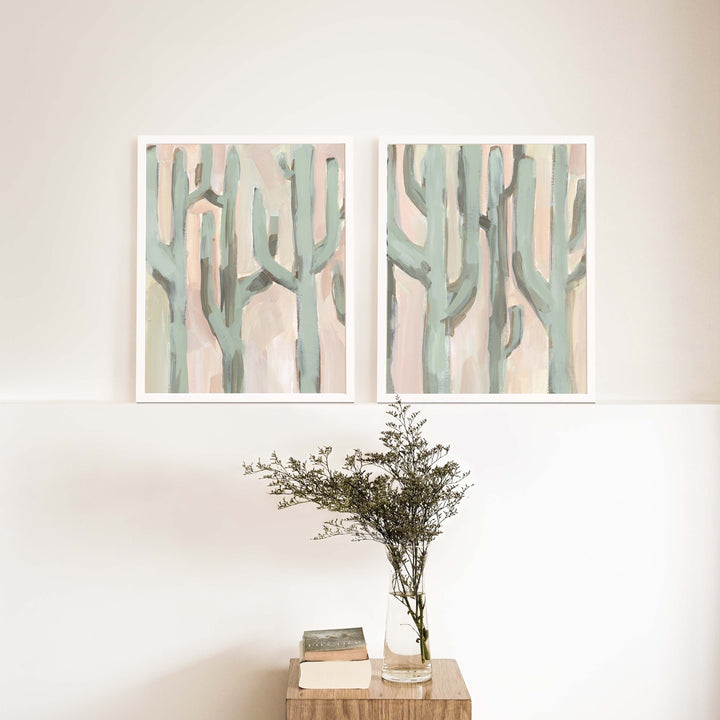 Saguaro Cactus Pastel Painting - Set of 2