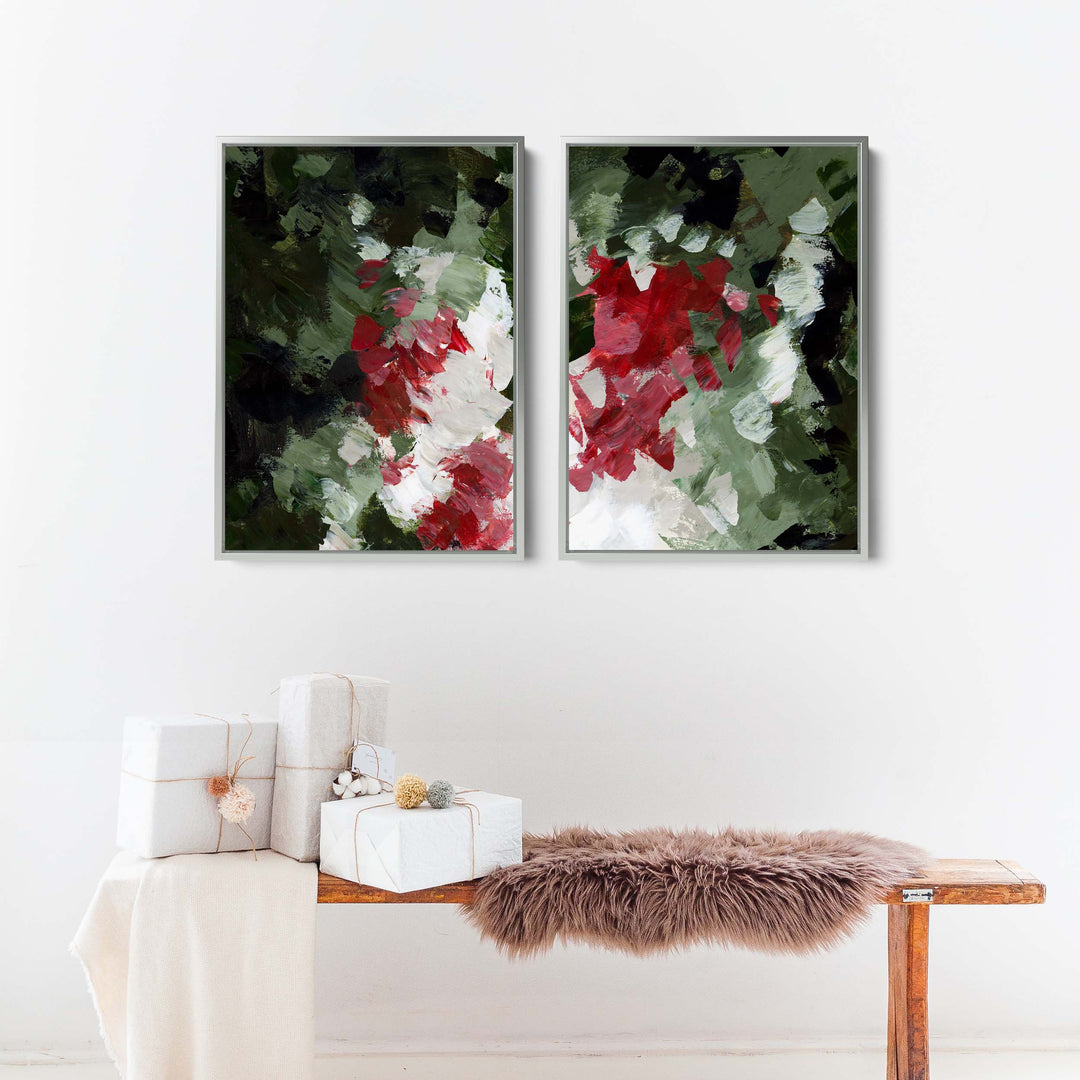 Christmas Florals Abstracted Diptych - Set of 2 - Jetty Home