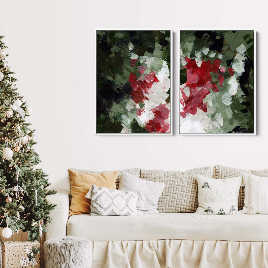 Christmas Florals Abstracted Diptych - Set of 2 - Jetty Home