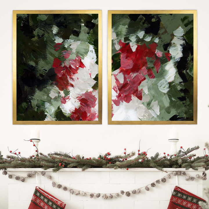 Christmas Florals Abstracted Diptych - Set of 2 - Jetty Home