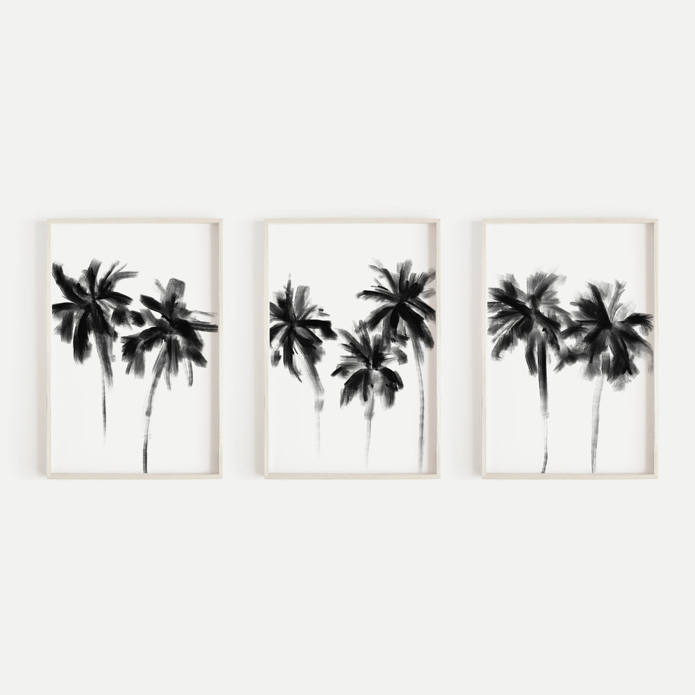 Black & White Minimalist Palms, No. 2 - Set of 3  - Art Prints or Canvases - Jetty Home