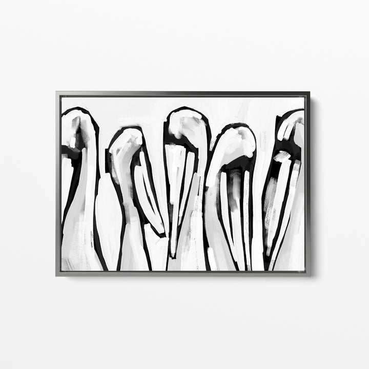 Black & White Pelican Gathering - Jetty Home