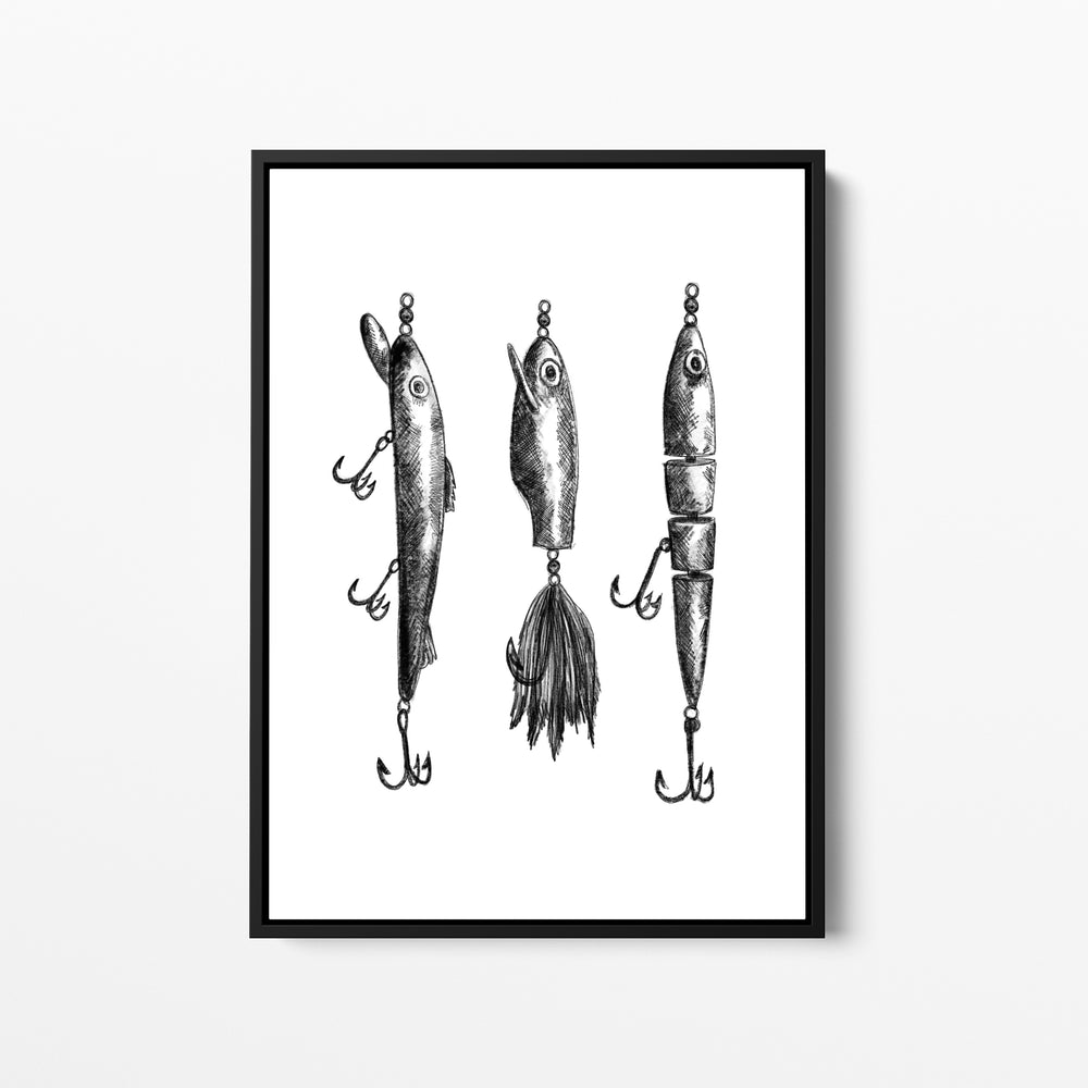 Black + White Fly Fishing Lures Illustration - Jetty Home