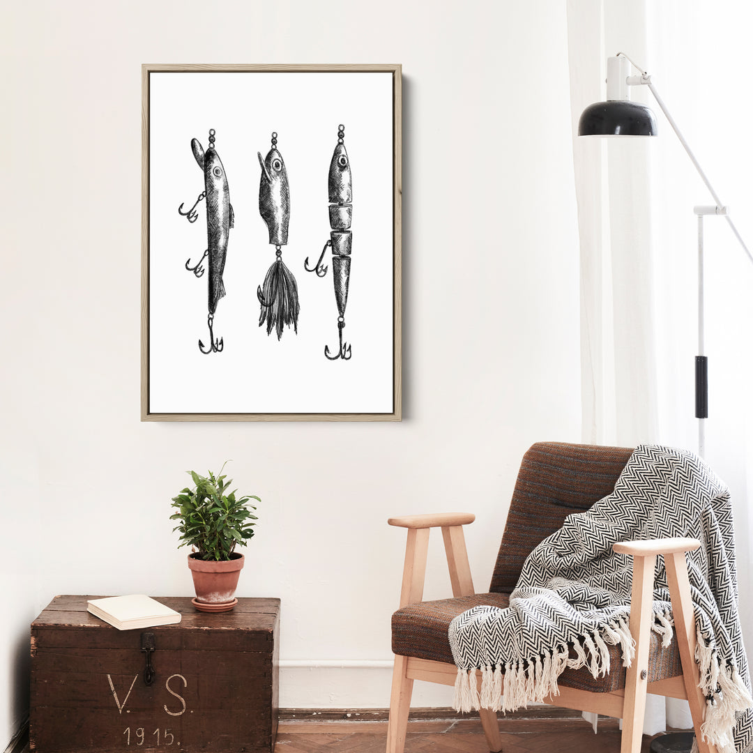 Black + White Fly Fishing Lures Illustration - Jetty Home
