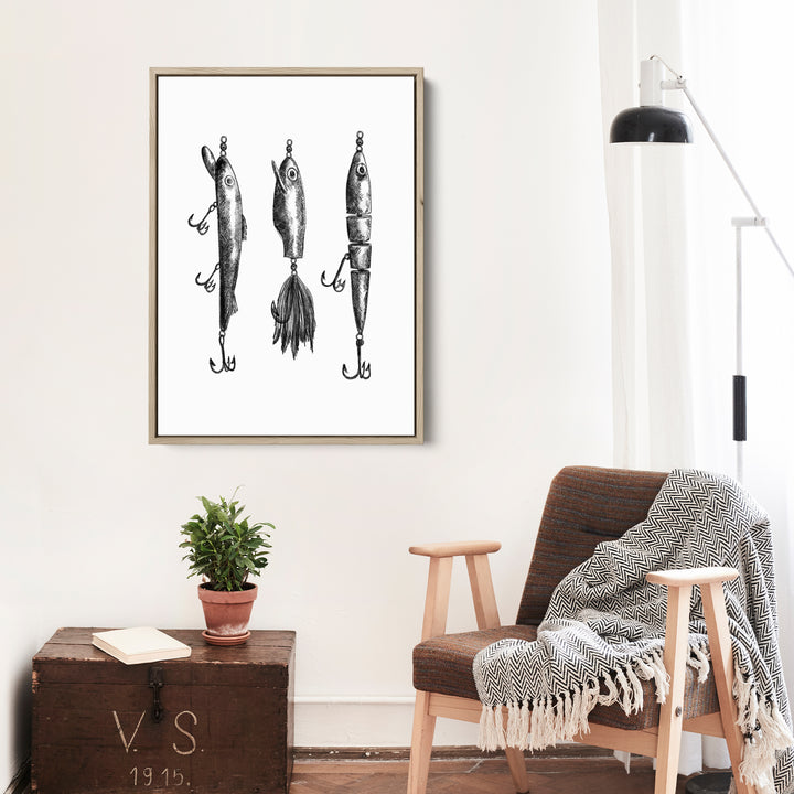 Black + White Fly Fishing Lures Illustration - Jetty Home