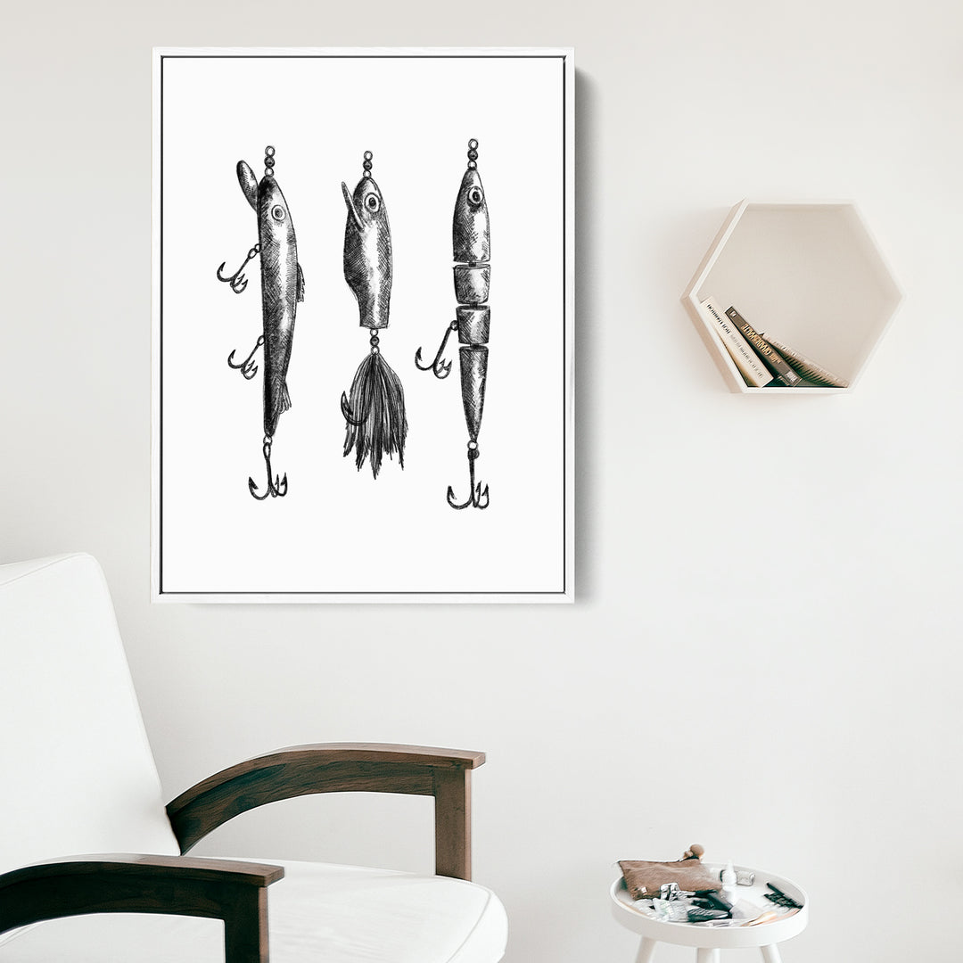 Black + White Fly Fishing Lures Illustration - Jetty Home