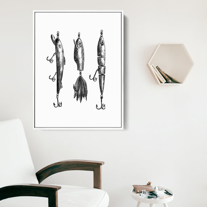 Black + White Fly Fishing Lures Illustration - Jetty Home