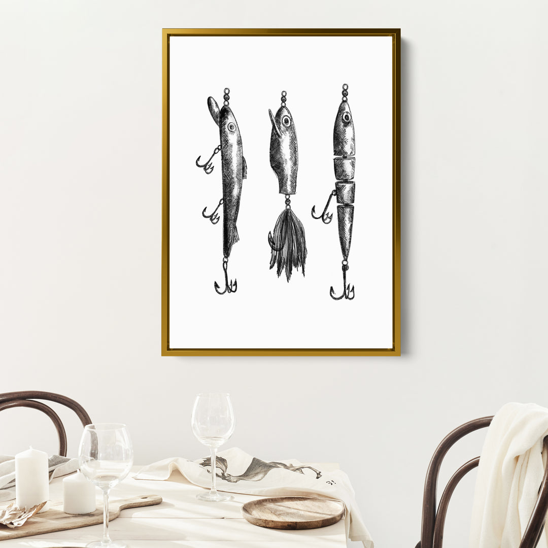 Black + White Fly Fishing Lures Illustration - Jetty Home
