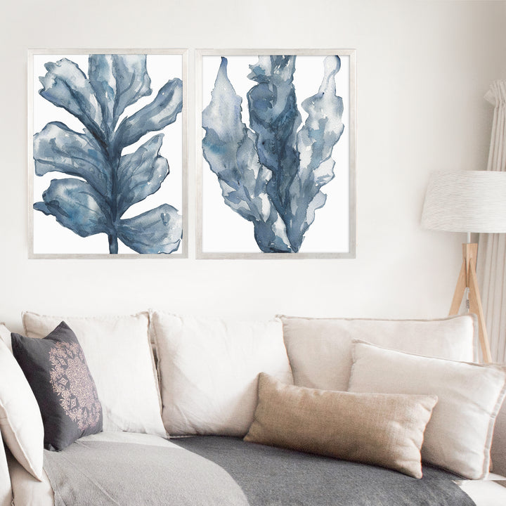 Blue Seaweed Diptych, No. 3 - Set of 2 - Jetty Home