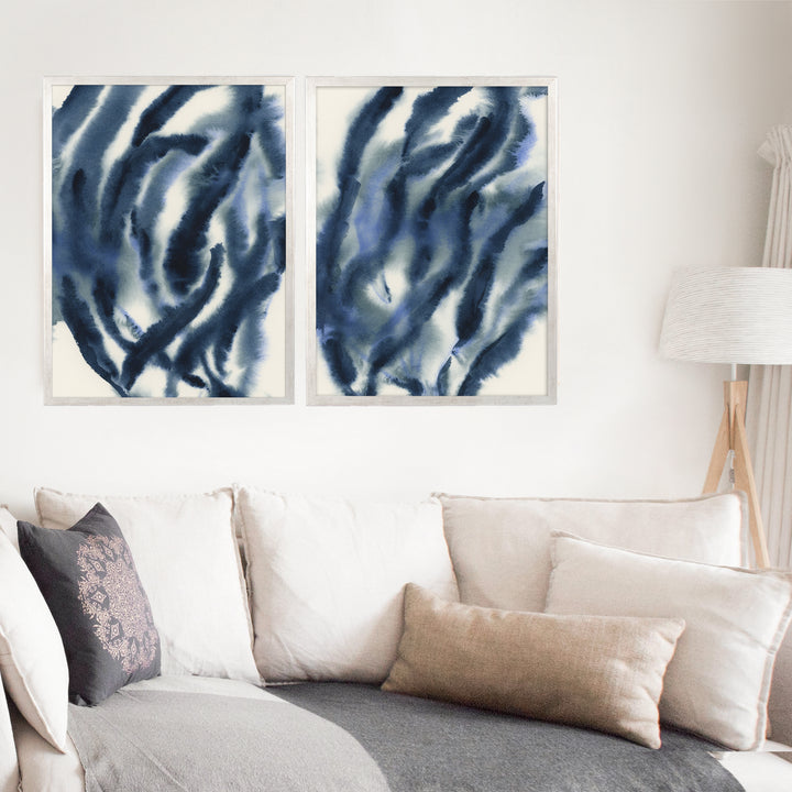 Indigo Seaweed Diptych, No. 1 - Set of 2