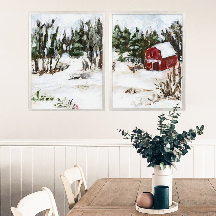 Winter's Barn Diptych - Set of 2