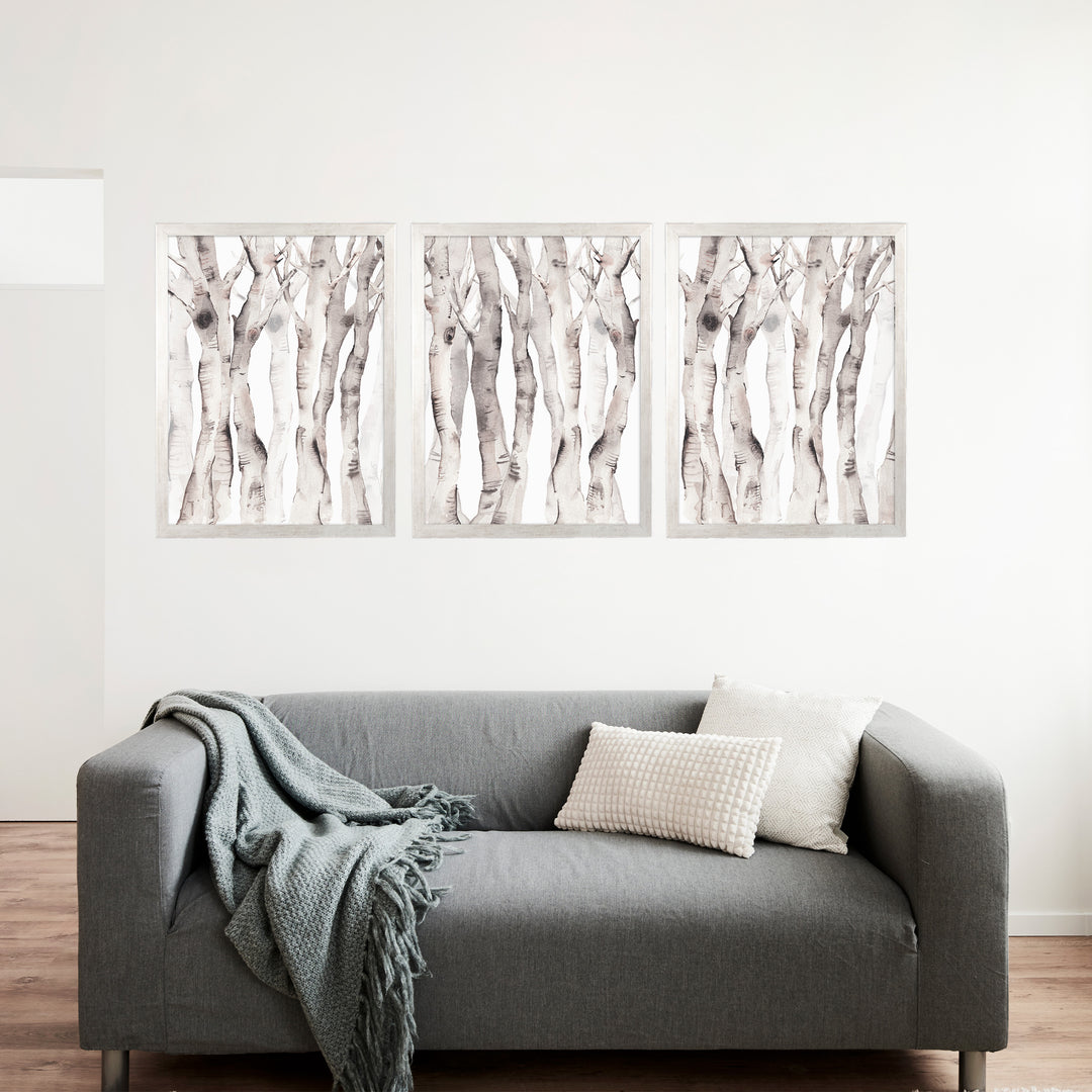 Modern Aspen Birch Tree Watercolor - Set of 3