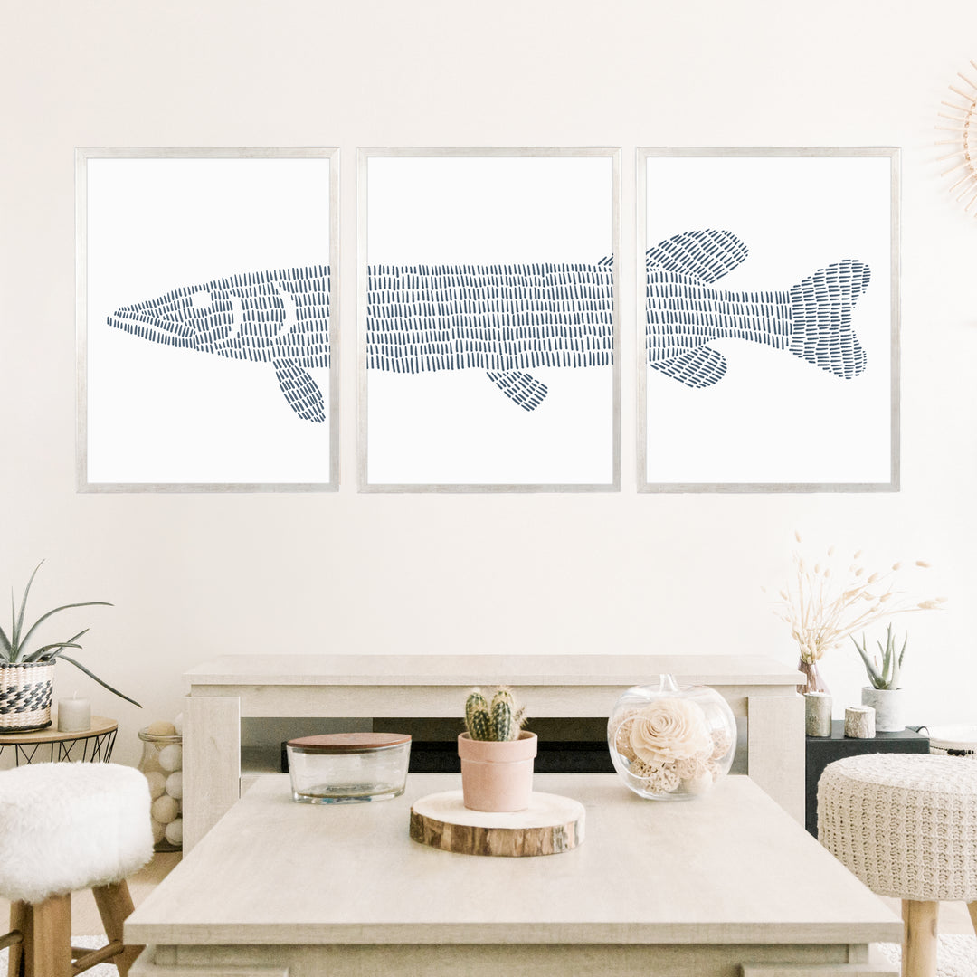 Northern Pike Lake Fish - Set of 3 - Art Prints or Canvases