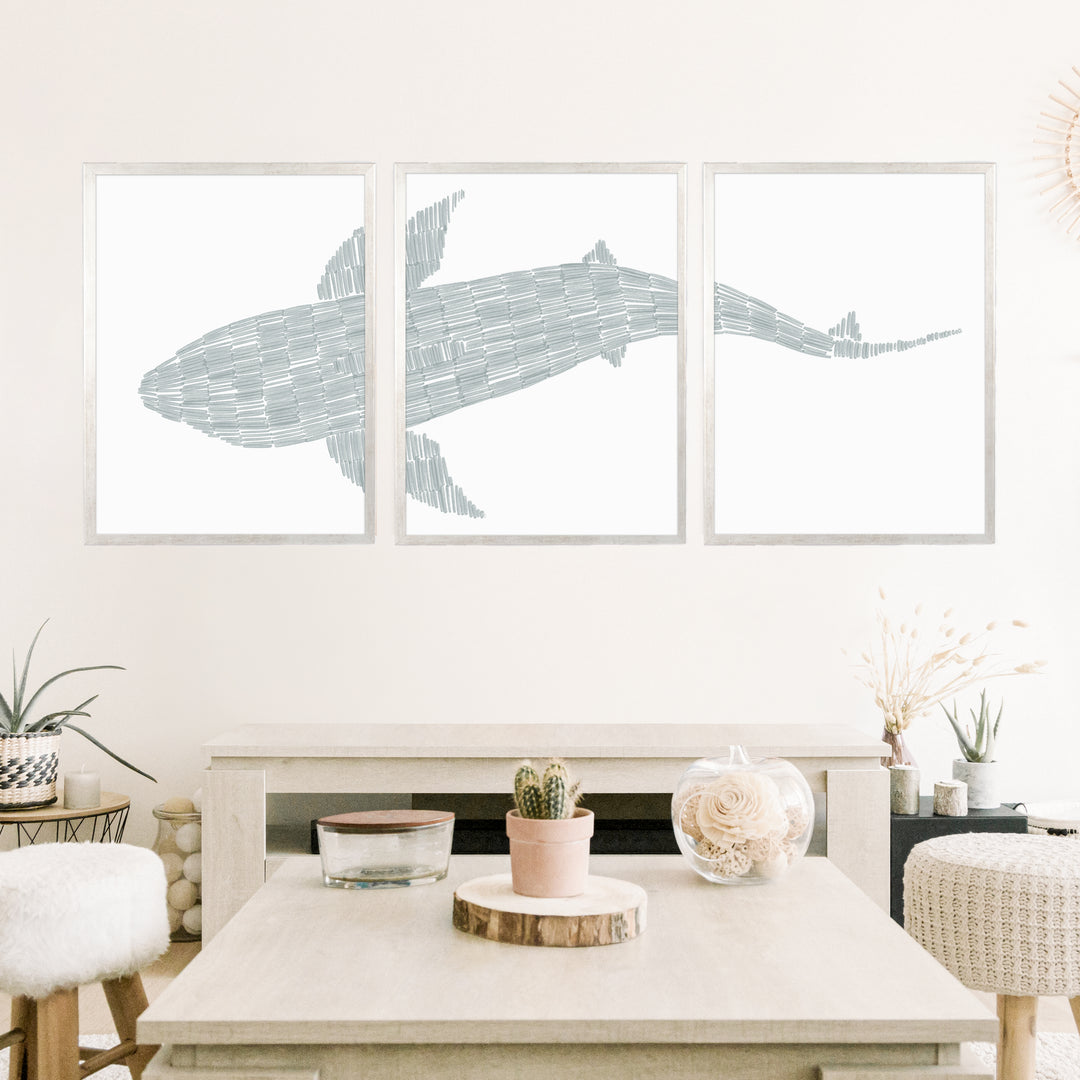 Deconstructed Swimming Shark Triptych - Set of 3