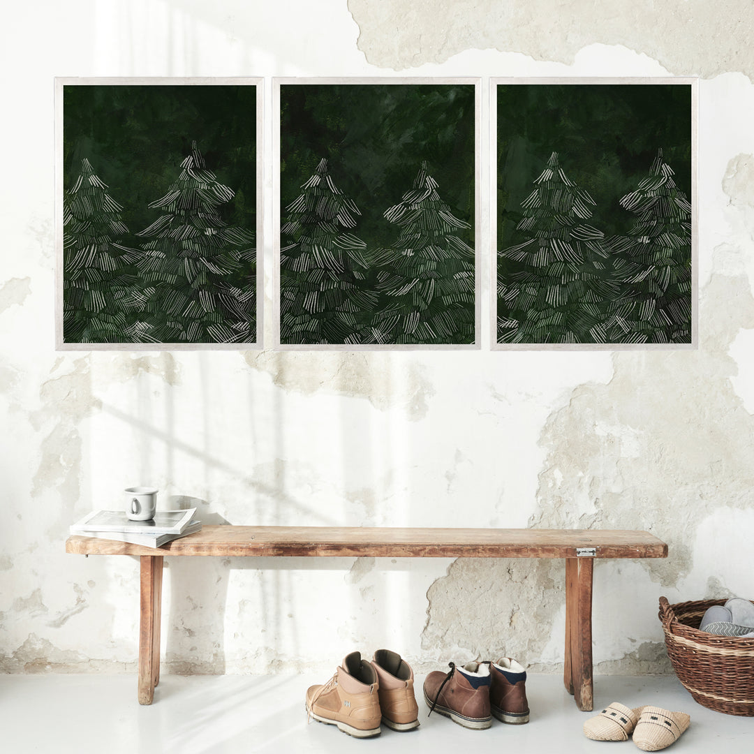 Winter Evergreens Triptych - Set of 3