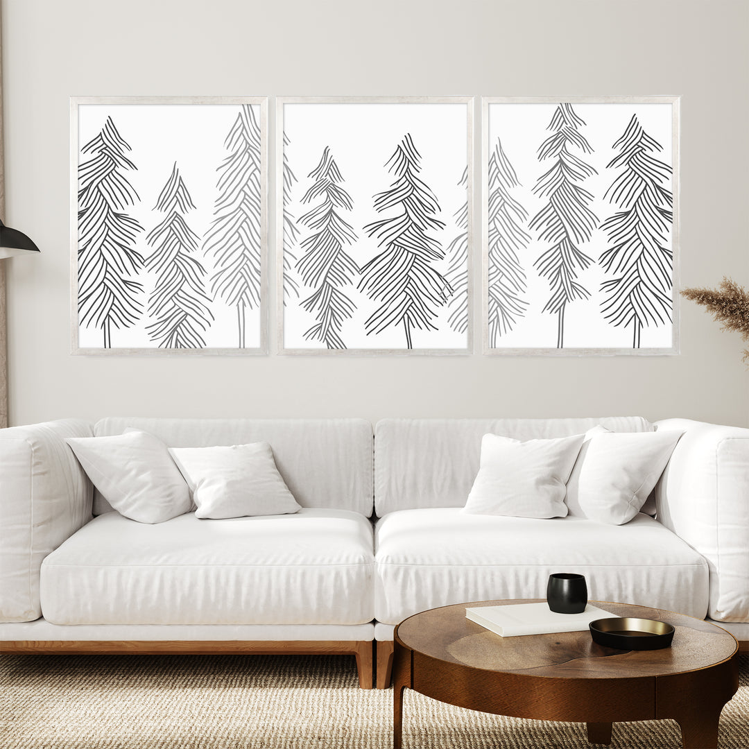 Simple Line Pine Trees - Set of 3